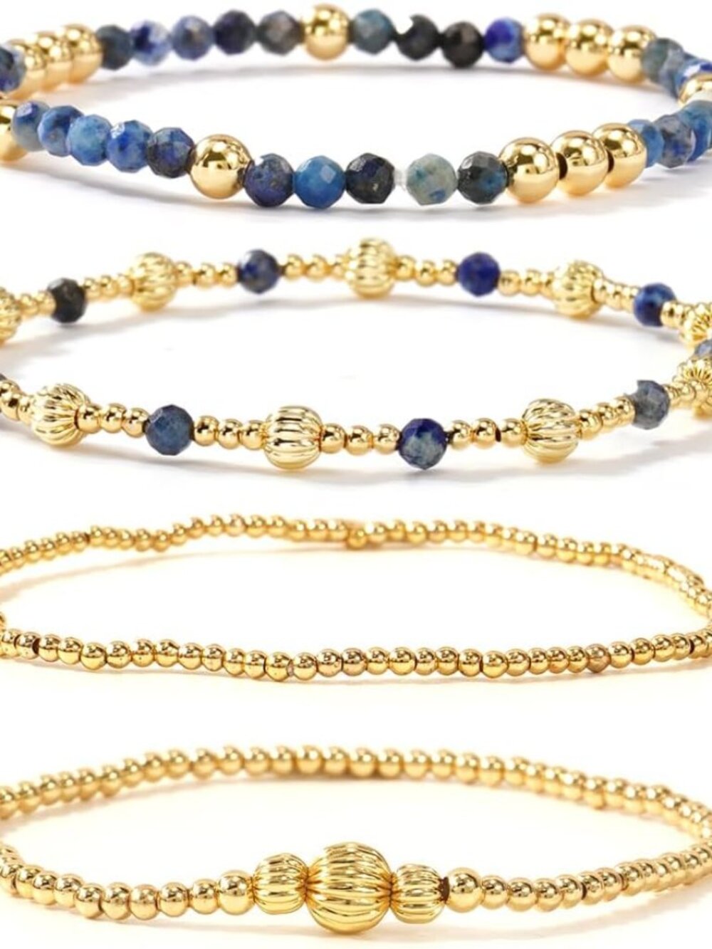 Bohemian Stack 4-Pc Bracelets Set - Handmade Natural Gemstone & Glass Beads